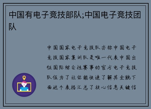 中国有电子竞技部队;中国电子竞技团队