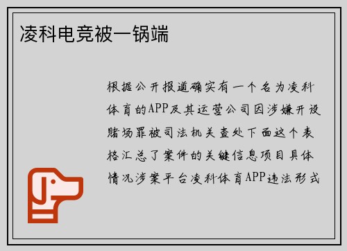 凌科电竞被一锅端